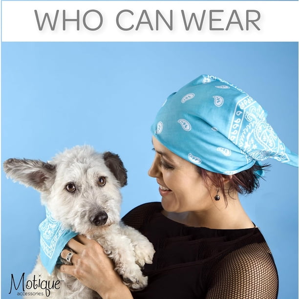 Motique Accessories Set of 3 Paisley Bandanas – 100% Cotton - Blue