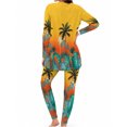 thumbnail image 2 of Women's Milk Silk Sleepwear Long Sleeve Pajama Set Tropical Palm Sunset 2 Piece Loungewear, 2 of 7