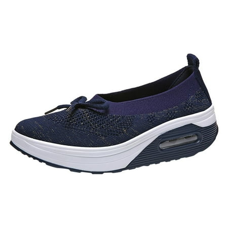 

Alueeu ladies shoes casual Women s Fashion Shoes Flat-Bottom Mesh Breathable Wedges Bowknot Casual Sneakers Blue 41