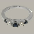 thumbnail image 5 of LBG British Made Solid 10k White Gold Natural Sapphire & Cultured Pearl Womens band Ring - 33 size options - Size 10.25, 5 of 6