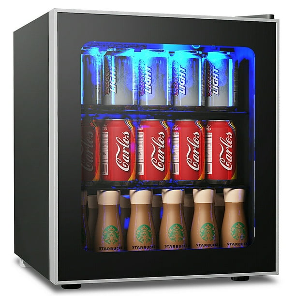 Refrigerador Costway Mini Nevera de 60 Latas con Puerta de Vidrio y Estantes Ajustables
