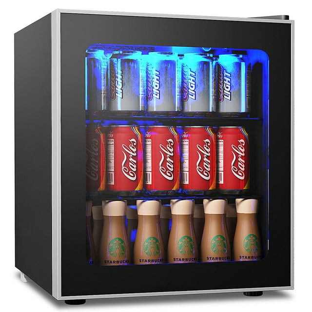 Refrigerador Costway Mini Nevera de 60 Latas con Puerta de Vidrio y Estantes Ajustables