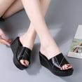 thumbnail image 2 of Women's Wedge Platform Slide Sandals Geometric Stitch Leather Slip On Shoes for Daily Outdoor Wear, 2 of 6