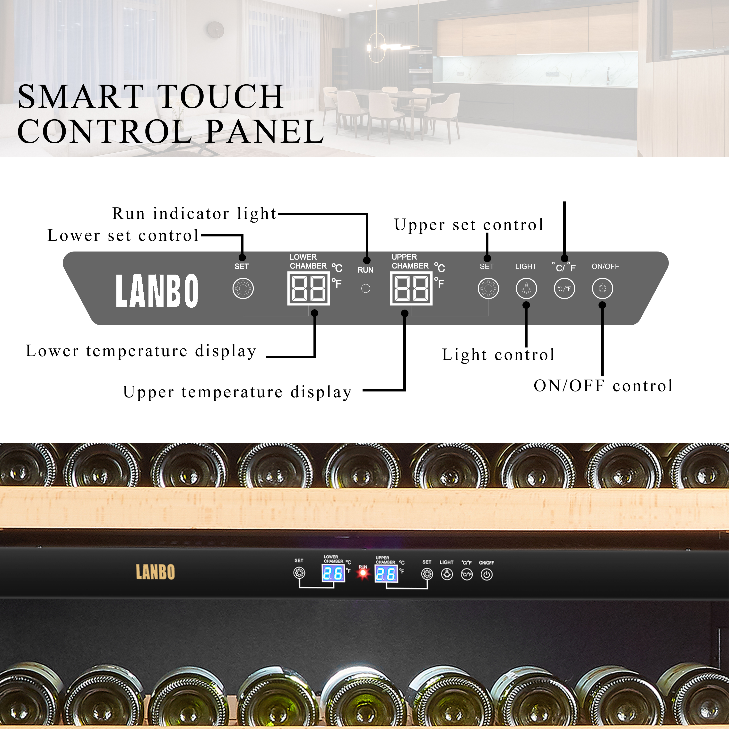 Lanbo 287 Bottle 32 inch Width Built-in Dual Zone Wine Refrigerator