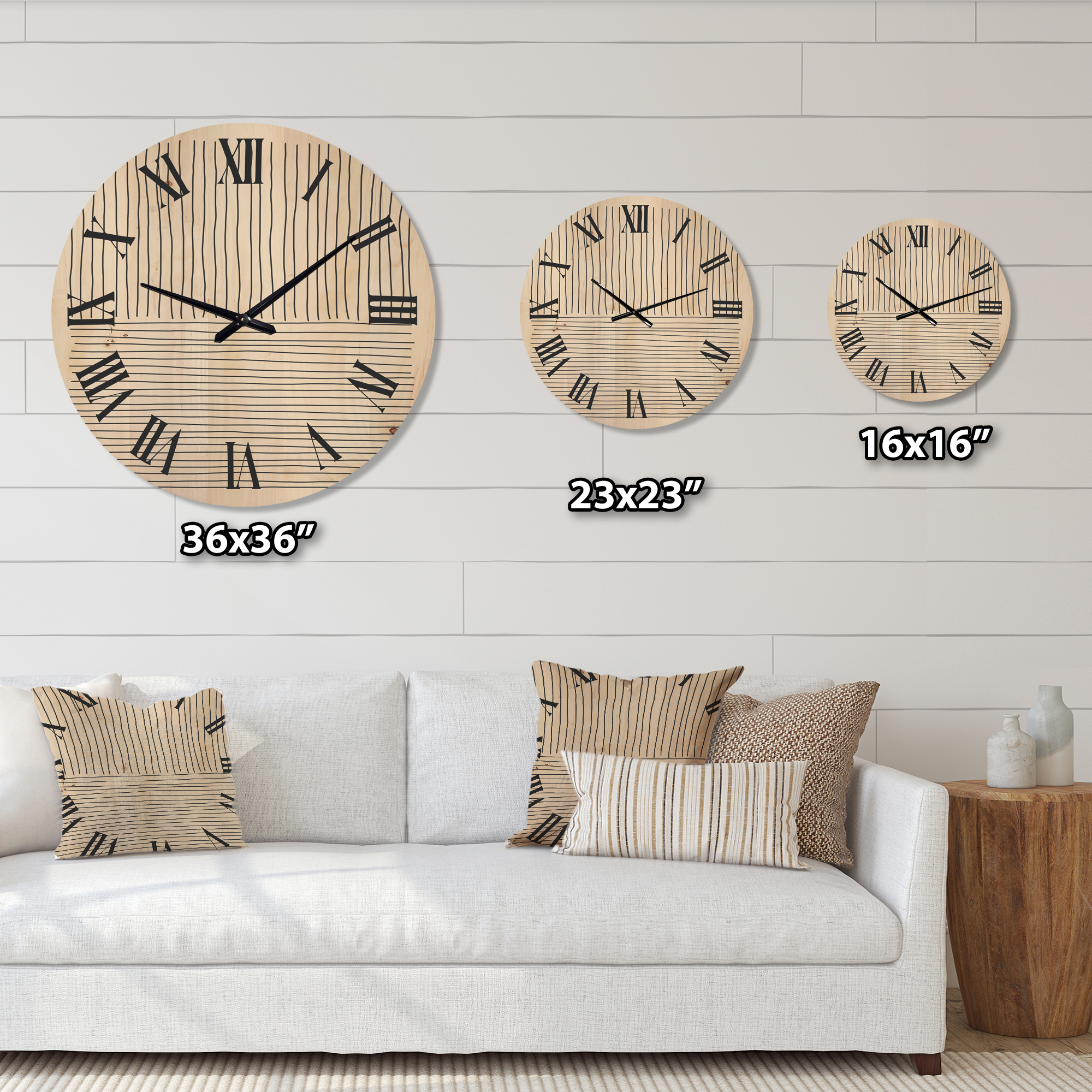 Designart 'Minimal Geometric Lines Vertical and Horizontal III' Modern Wood Wall Clock