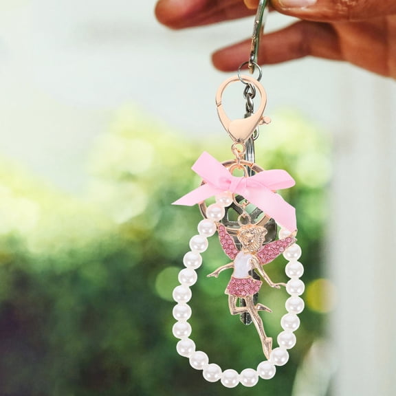 HEATSHAKING 1Pcs Pink Elegant Bowknot Keychain Zinc Alloy Fake Pearl Bag Charm Pendant 1.6x0.6x0.8in