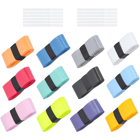 CEYAZYE 24Pcs Pickleball Paddle Overgrip, Tennis Racket Grip Tape with 12 White Sealing Tape, Extra Tacky Anti Slip Absorbent Precut Racquet Handle Wrap Finishing Tape for Squash, Badminton 12 Color