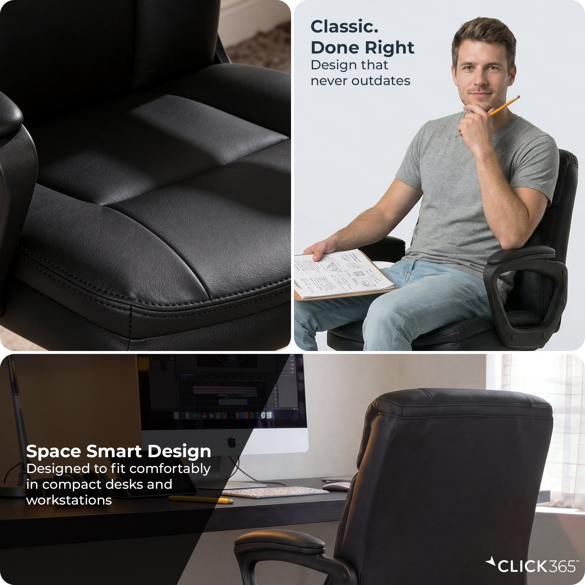 Click365 Adult Polyurathane Mid Back Indoor Commercial Ergonomic Office Chairs Hardware Kit, Black