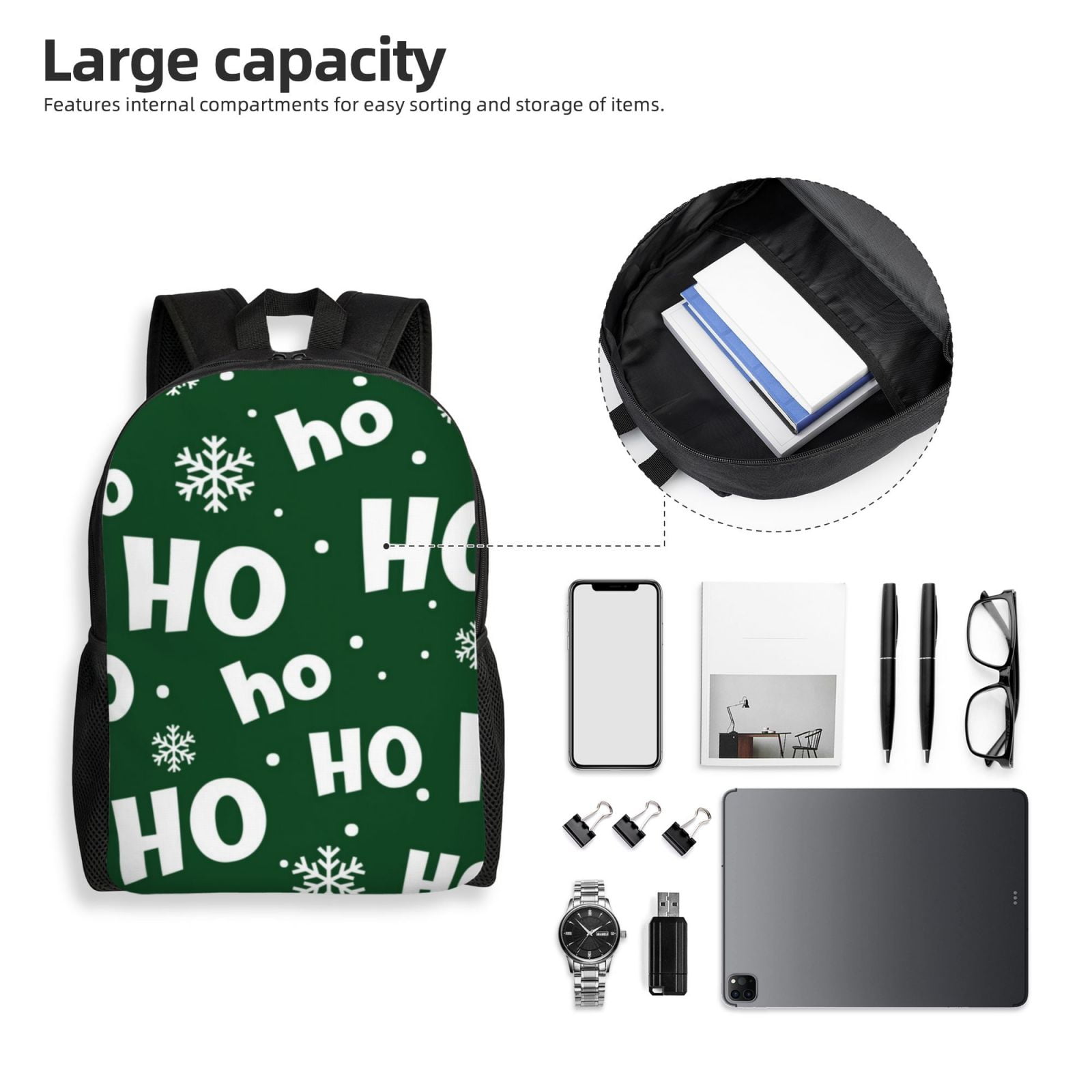 Xecao Ho Ho Ho A Print School Backpack with Laptop Compartment Small Travel Laptop Backpack for Women Men Waterproof College Backpack Simple School Bag