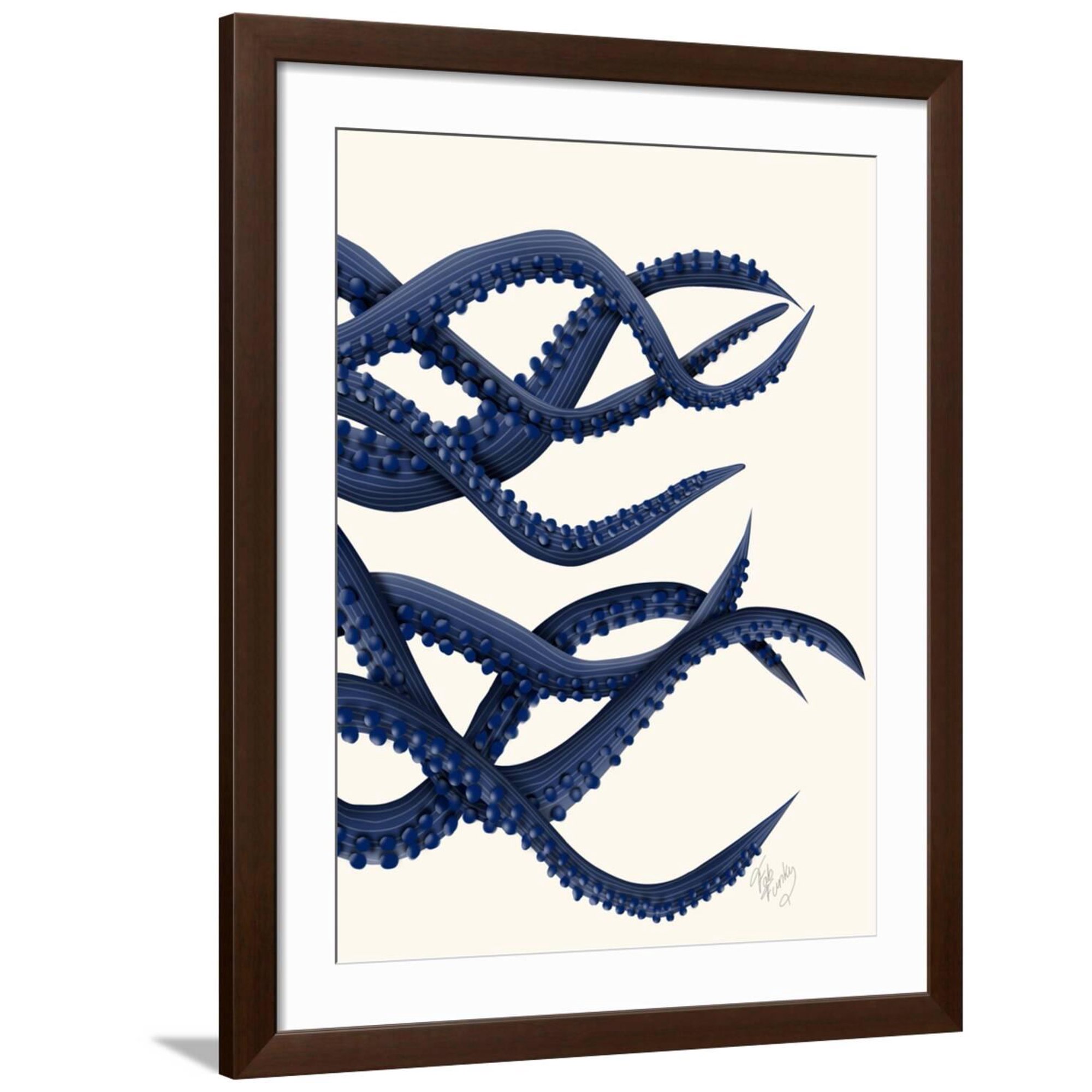 Art.com Giant Octopus Blue Triptych c Art Print by Fab Funky Brown Frame Wall Art 32 x 40
