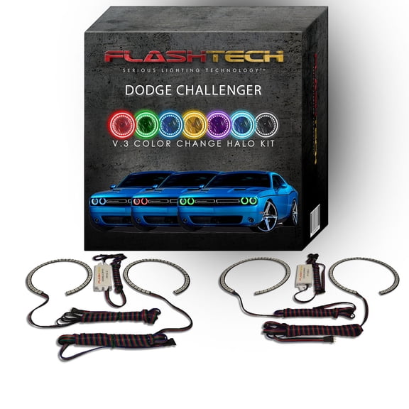 Flashtech RGB Multi Color Changing LED Halo kit for 2015-2023 Dodge Challenger Headlights