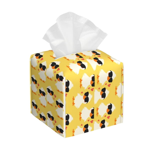 Balery Cute Duck With Black Glasses Porta Pañuelos de Cuero con Estampado – Funda Moderna Cuadrada para Caja de Pañuelos, Dispensador 5x5x5''