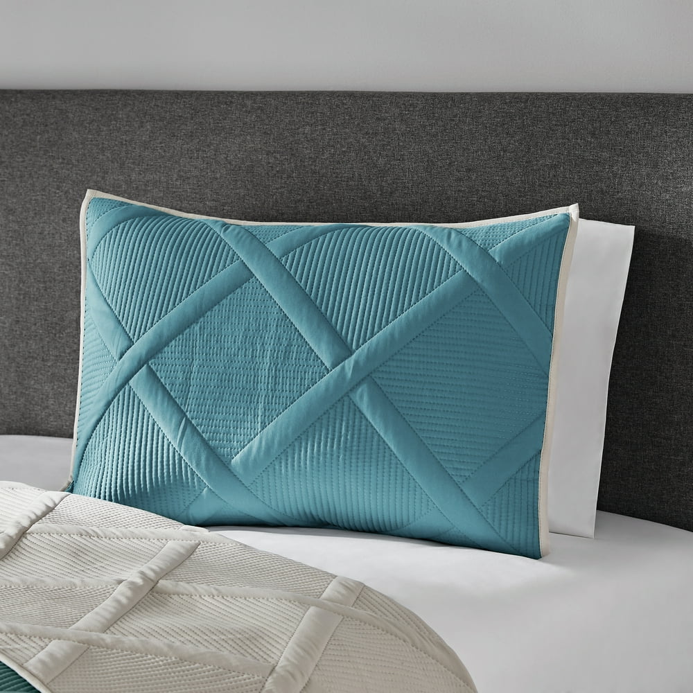 Mainstays Quilt & Shams Traditional Blue Teal Diamond Pillow Sham