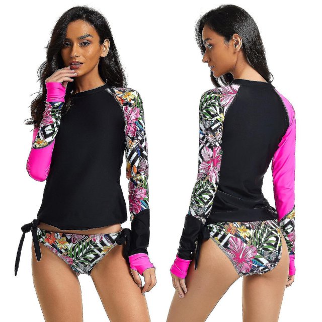 Lishi Geometric Women's Rash Guard Swimsuit Set - UV Protection, Long Sleeve, Two-Piece