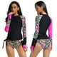 thumbnail image 5 of Traje de baño de manga larga para mujer, camisa para surfear, traje de baño de dos piezas, conjunto de pantalones cortos geométricos, traje de baño con protección Uv, 5 of 5