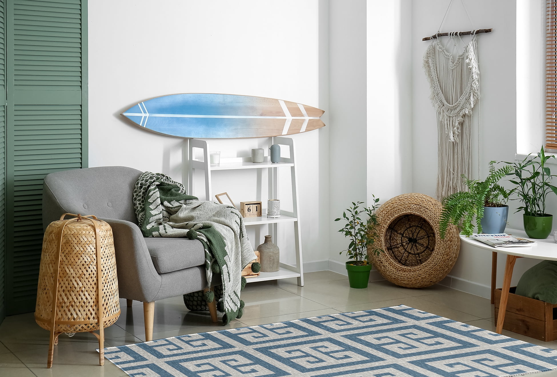 Simply Daisy 4' x 6' Greek Key Patterned Chenille Rug, Dusty Smoke