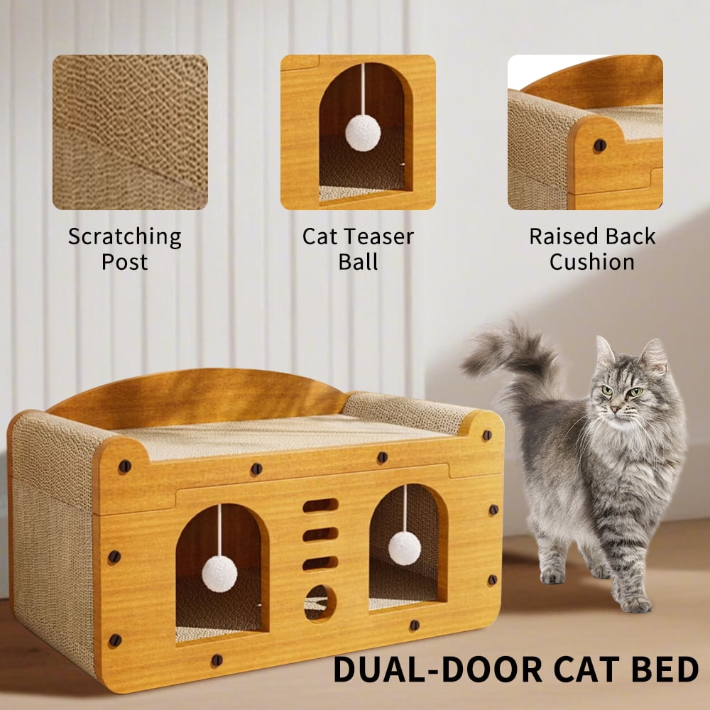 Cat Scratching Board Corrugated Large Space Cat Rest Villa Cat House Cat Bed With Scratch Pads Corrugated Pet Toys