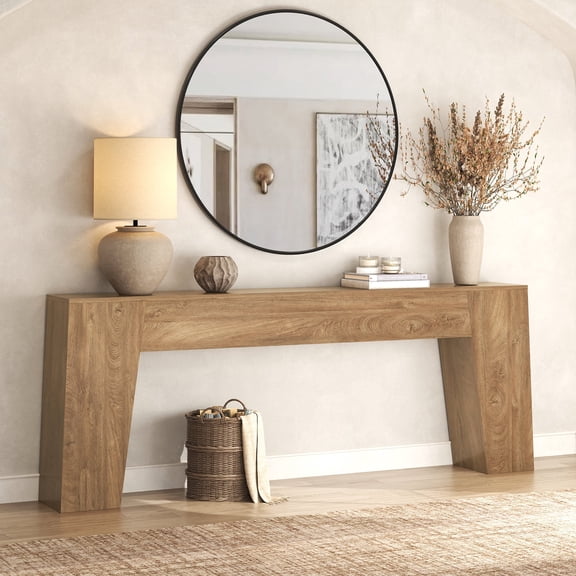 Extra Long Sofa Console Table for Entryway, 78-Inch Large Farmhouse Wood Behind Couch Table, Modern Trapezoid Accent Entrance Table for Foyer Living Room Hallway Home, Natural Oak Brown