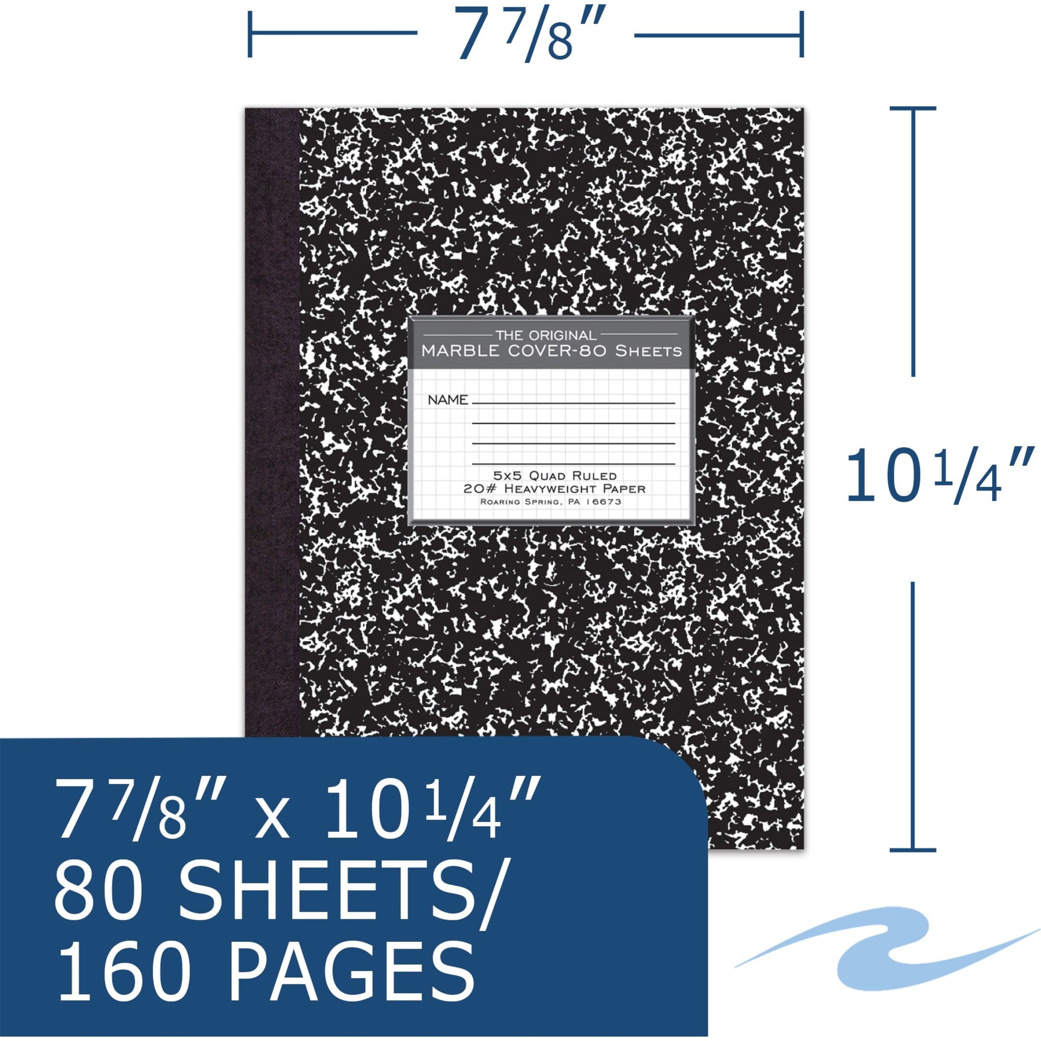 Roaring Spring Signature Collection Graph Ruled Oversized Hard Cover Composition Book, 1 Case (24 Total), 10.25" x 7.88" 80 Sheets, Black Marble