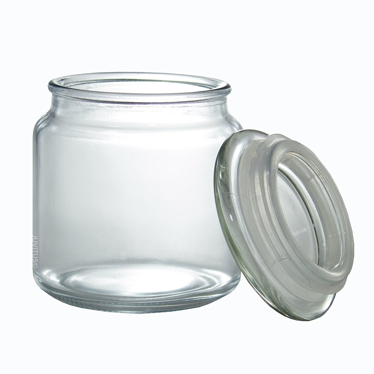 JUVITUS 16 oz Clear Glass Storage Jar with Wooden Bamboo Lid (4 Pack)