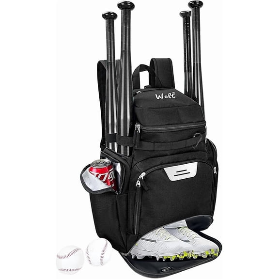 WOLT Pro Baseball Bag Backpack for Men Multifunctional Baseball Equipment Backpack for Sports Black