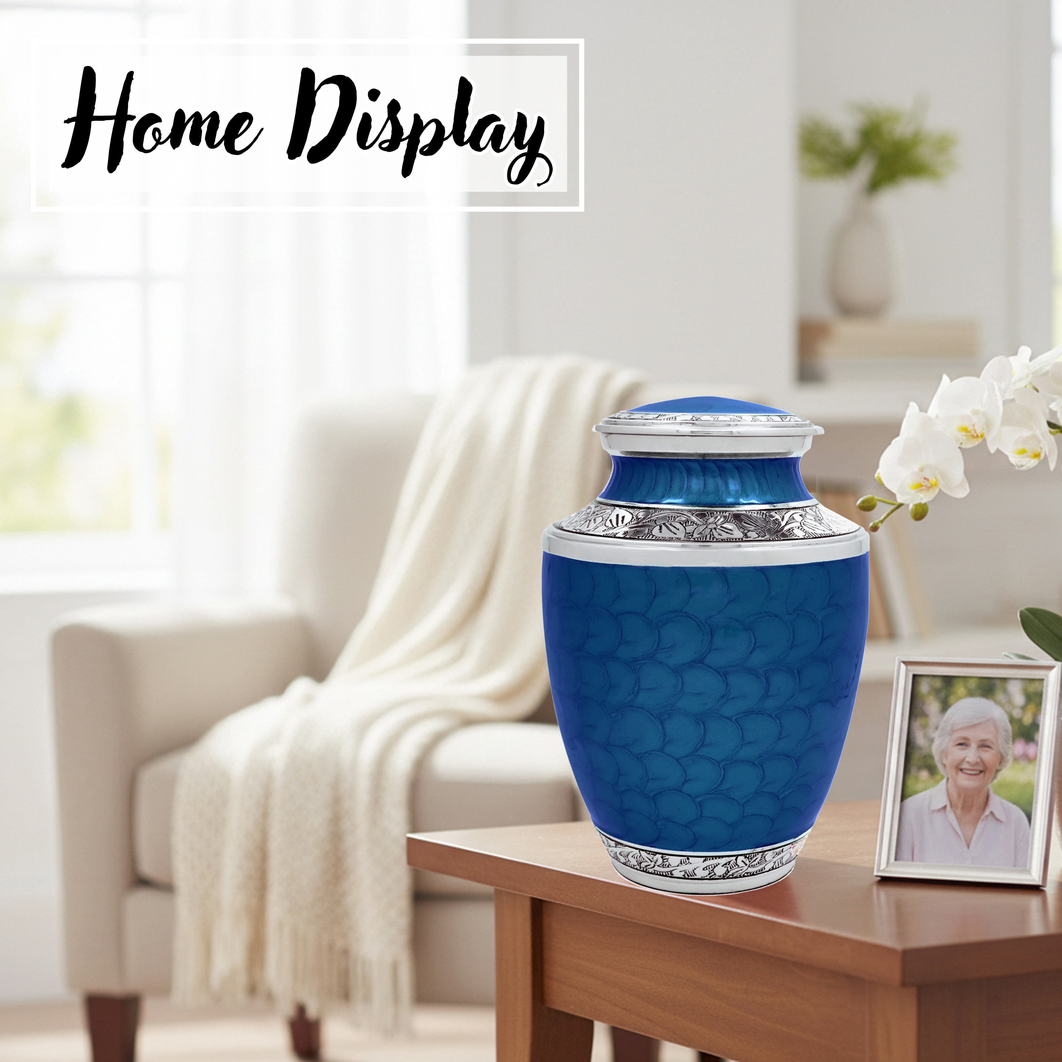 Aluminum Handcrafted Urn - Elegant Keepsake Holder for Adult Human Ashes (Blue)