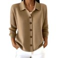thumbnail image 4 of Lixiuxyad Womens Knitted Button Down Cardigan Sweater Lapel Collar Long Sleeve Open Front Cardigan Outerwear,Yellow, 4 of 7