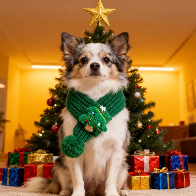 Knitted Christmas Pet Scarf for Dogs Cats with Festive Patterns Soft Comfortable Holiday Pet Costume Accessory S L sizes