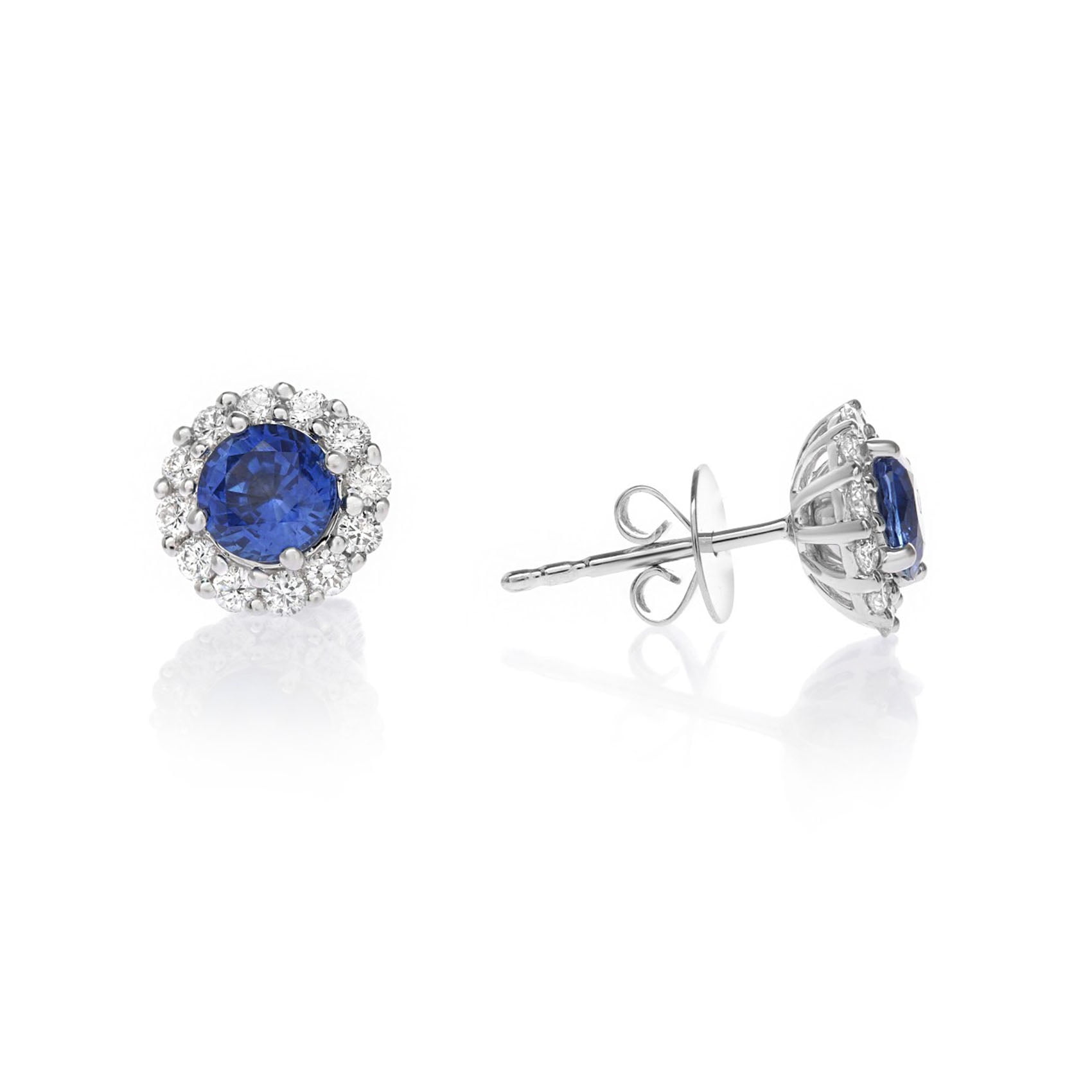 10k White Gold 1/2 Ct Round Created Blue Sapphire Halo Stud Earrings