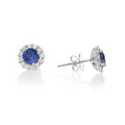 Paris Jewelry 10k White Gold 3 Ct Round Created Blue Sapphire Halo Stud Earrings