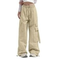 thumbnail image 2 of Antqov Cargo Pants Women, Elastic Waist Drawstring Solid Color Wide Leg Pants with Pockets, Summer Trendy Outdoor Streetwear Baggy Work Pants, 2 of 5