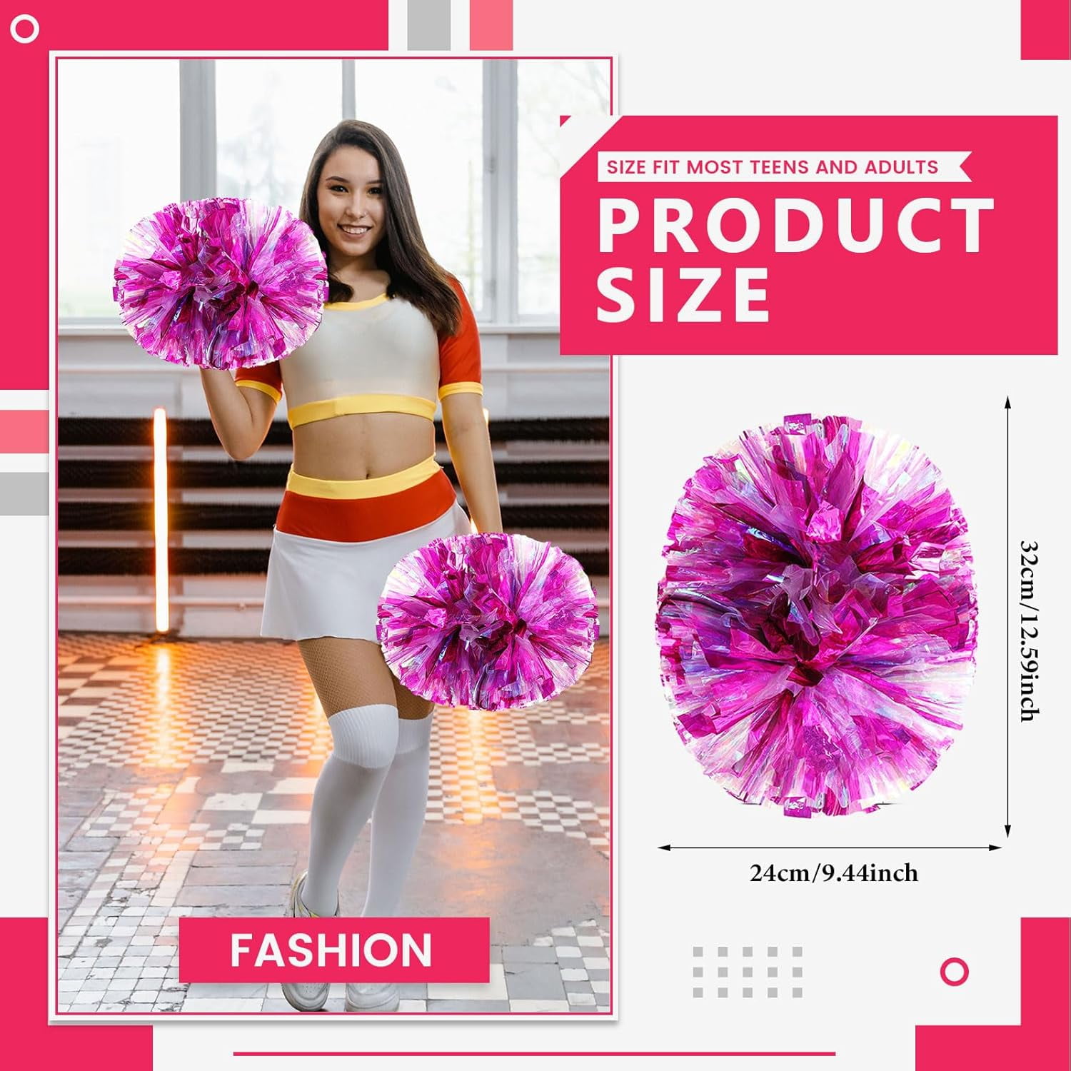 20 PCS Metallic Cheerleading Pom Pom for Team Spirit Sports Dance Cheering Kids Adults