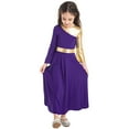 thumbnail image 3 of Raenseen Kids Girls Shiny Metallic Color Block Bell Sleeve Liturgical Praise Worship Dance Dress Lyrical Dancewear A Purple 4, 3 of 7