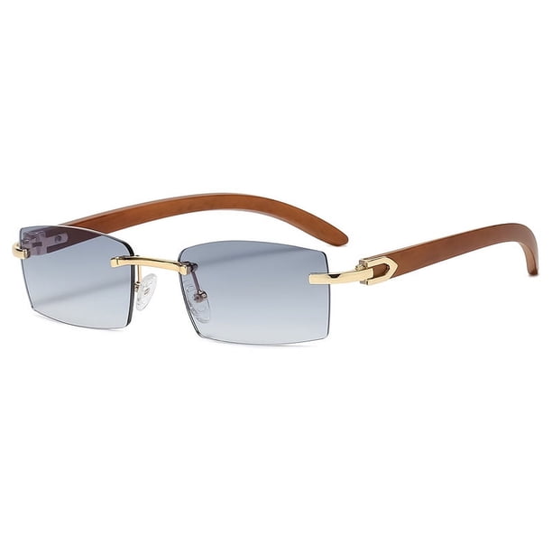 Gafas de sol de moda para hombre, gafas de sol sin marco ultra transparentes con ribete de diamantes marinos, tendencia
