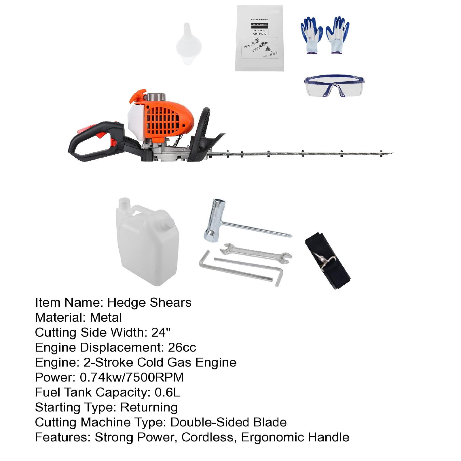 Grandest Birch Gas-powered Trimmer 26cc 2-Stroke,24 Inch Hedge Trimmer,Double Side Blade Low Voice Gas Bush Cutter