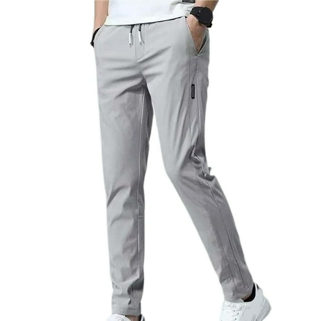 Men Pants Elastic Waist Trendy Polyester Casual Drawstring Men Trouser for Street Wear Black M