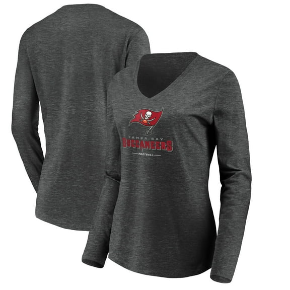 Women's Heather Gray Tampa Bay Buccaneers Team Lockup Long Sleeve V-Neck T-Shirt