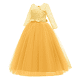 thumbnail image 4 of FYMNSI Girls Dresses Toddler Kids Lace 3/4 Sleeves Floral Princess Dress Wedding Party Formal Evening Long Gown 3-4 Years Yellow, 4 of 6