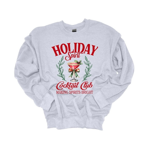 Trenz Shirt Company Christmas Sweatshirt Holiday Spirit Cocktail Club Coquette Christmas Bow Crewneck Sweatshirt-Ash Grey-5xl