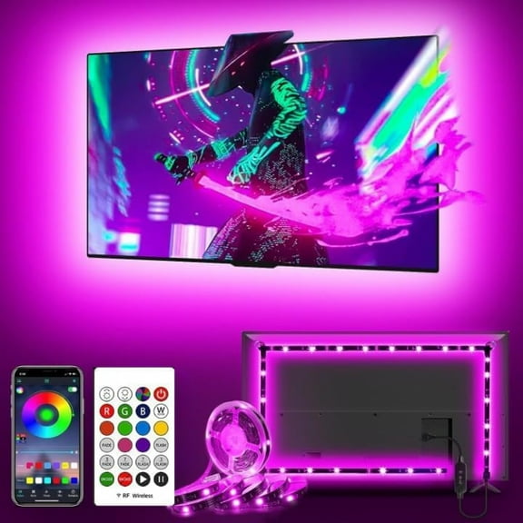 PROMOUNTS 80-inch LED Lights for TV, 16 RGB USB TV Light Strip with ...