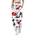 thumbnail image 1 of Pantalons pour Femmes Mode Décontractée Saint-Valentin Imprimé Amusant Taille Élastiquée Pantalons Cargo Noirs P, 1 of 4