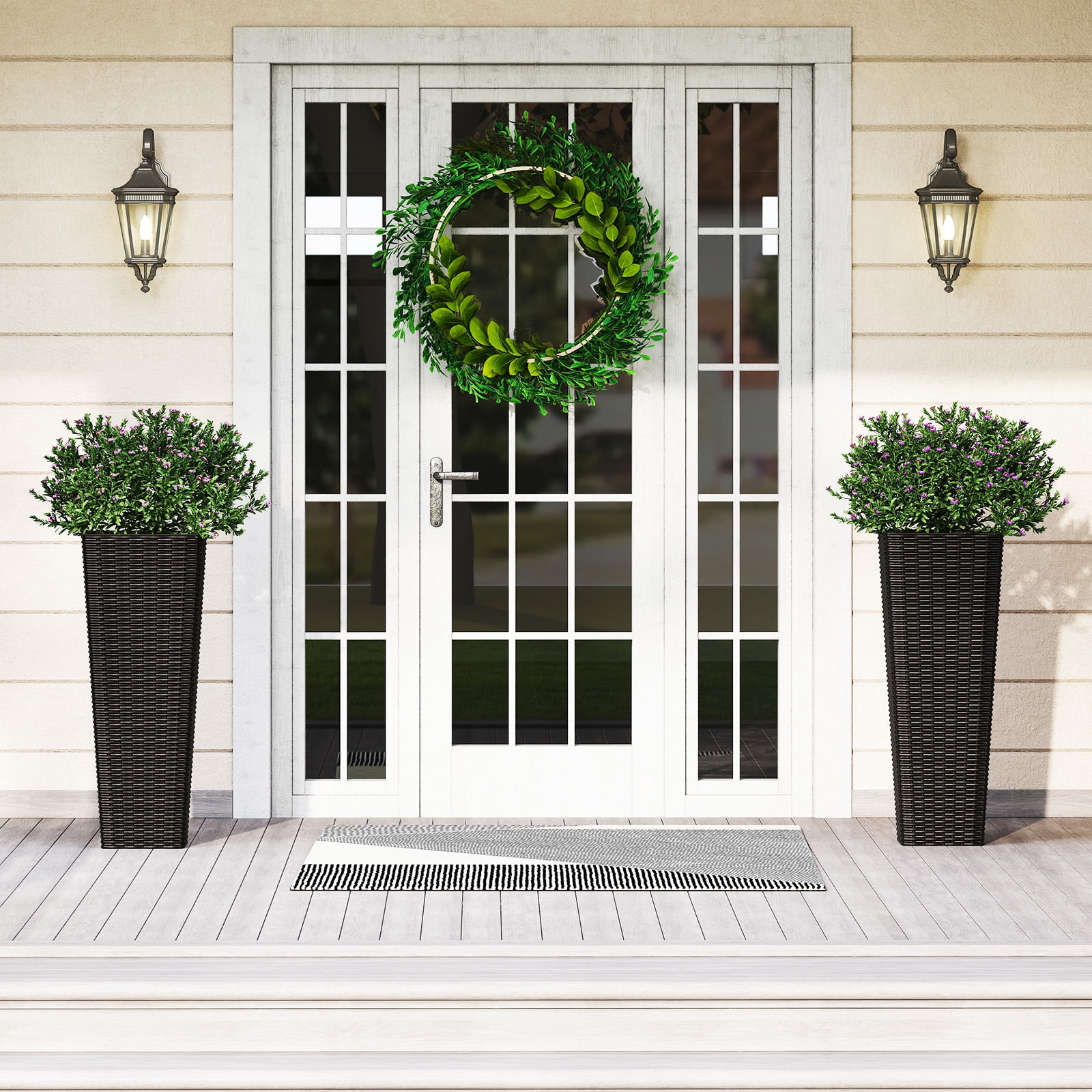 Patiojoy Set of 2 Planters for Outdoor Plants Tall Tapered Plants w/Inner Trays Drainage Holes Black
