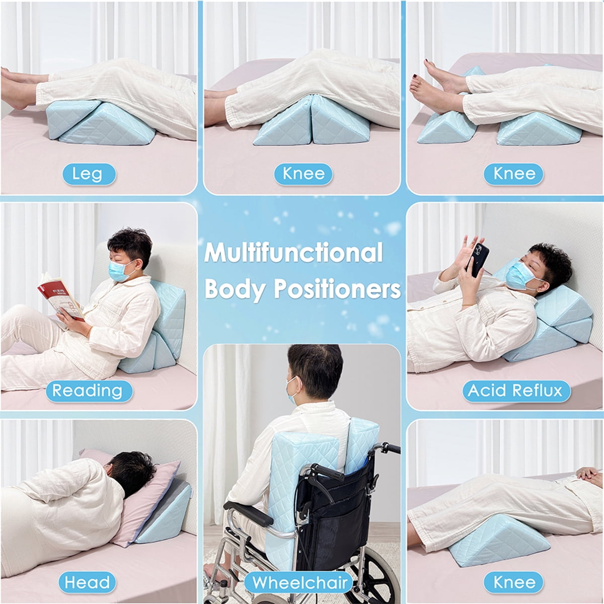 Wedge Pillow Body Position Wedges Back Positioning Elevation Pillow Case Pregnancy Bedroom Eevated Body Alignment Ankle Support Pillow Leg Bolster (3-in-1 Cooling)