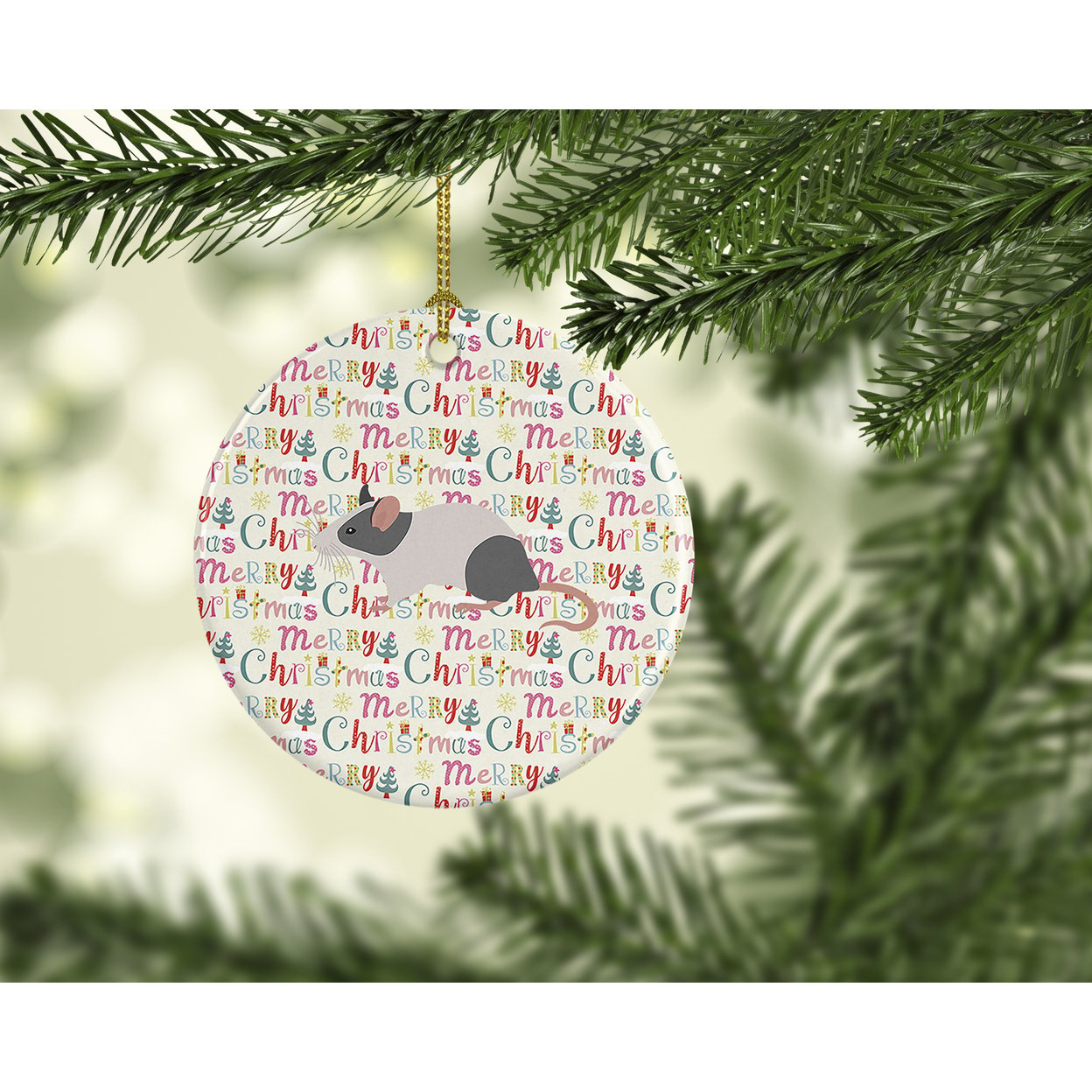 Japanese Mouse Christmas Ceramic Ornament 2.8 in x 2.8 in