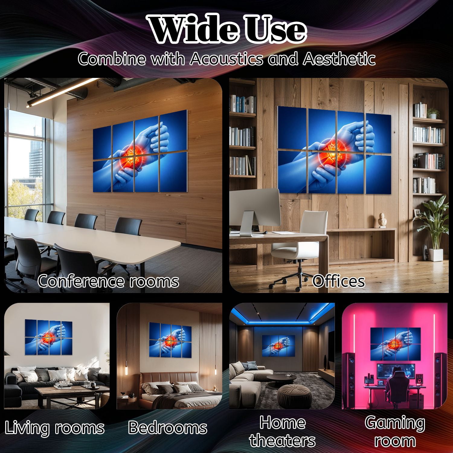 Medical 8 Pack Art Acoustic Panels Sound Absorbing Human Wrist Joint Pain Red Inflammation Highlights Decorative Soundproof Wall Panels Self Adhesive for Classroom Hospital 48"x32"