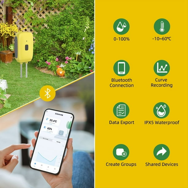 Probador de Suelo Bluetooth, Medidor de Prueba de Temperatura y Humedad, Instrumento de Medición de Humedad para Plantas en Macetas, Control por Aplicación