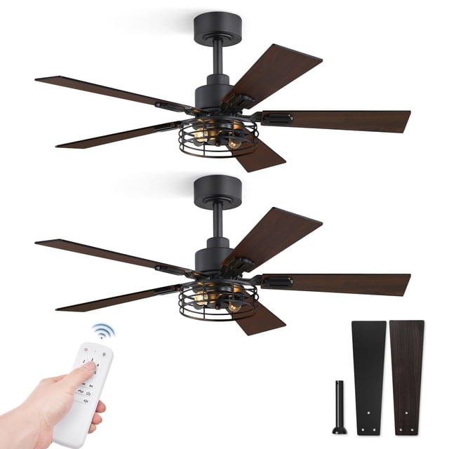 Fanbulous Pack de 2 Ventiladores de Techo Rústicos de 42 cm con Luz, Negro