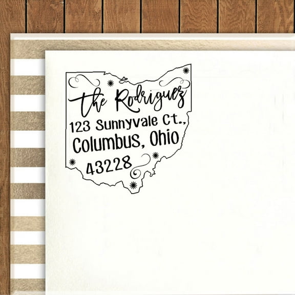 Printtoo Round Custom Return Address Self Inking Rubber Stamp Ohio Map Personalized Stamper Idea