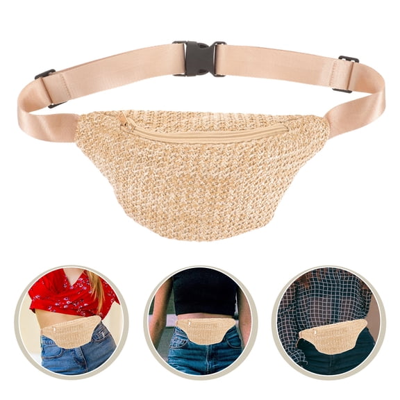 Mobestech Stylish Brown Woven Straw Waist Pouch for Outdoor Activities