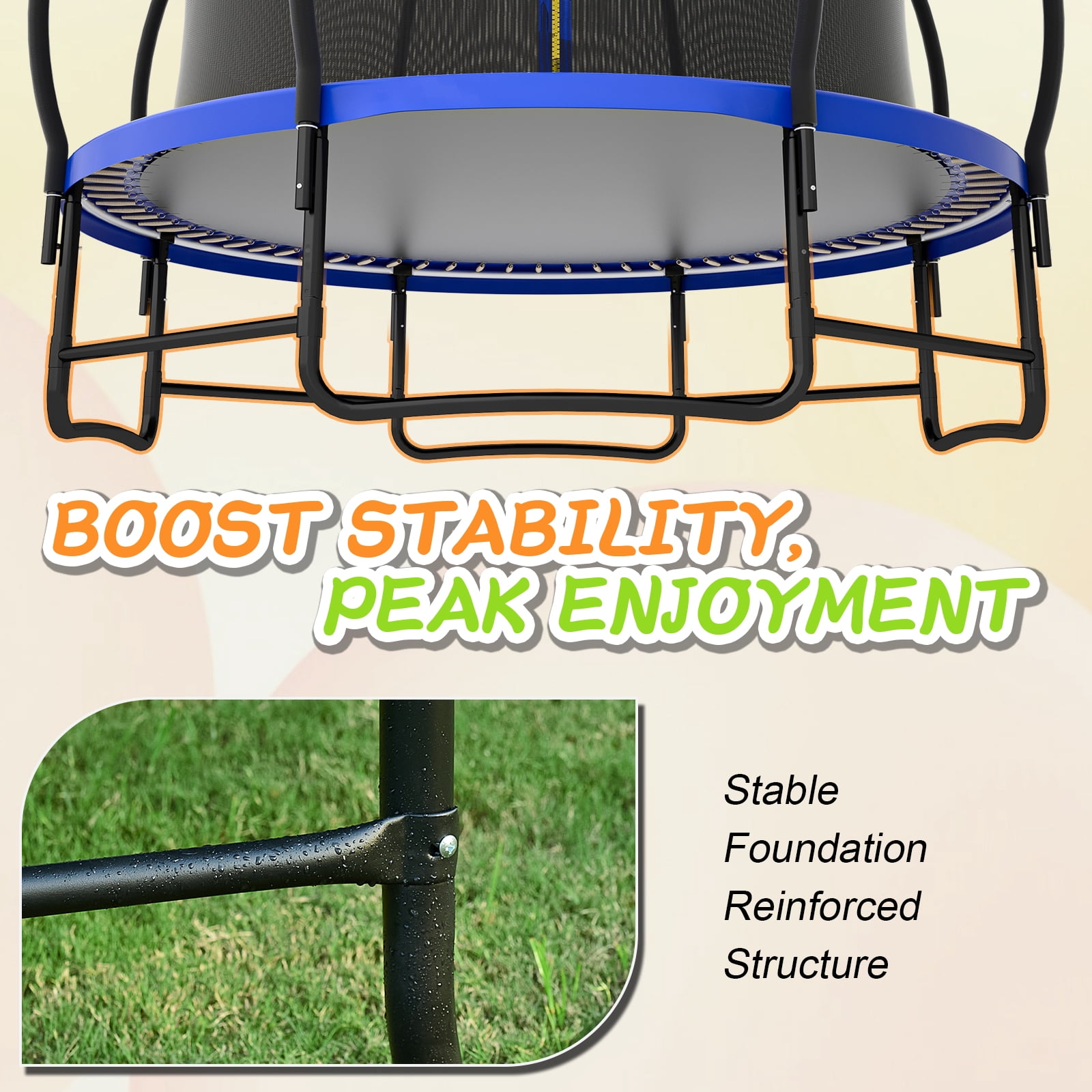 CalmMax 12FT Trampoline with Safety Enclosure & Weather Cover – ASTM Certified, Heavy-Duty Outdoor Trampoline with Ladder – for Kids & Adults, Blue